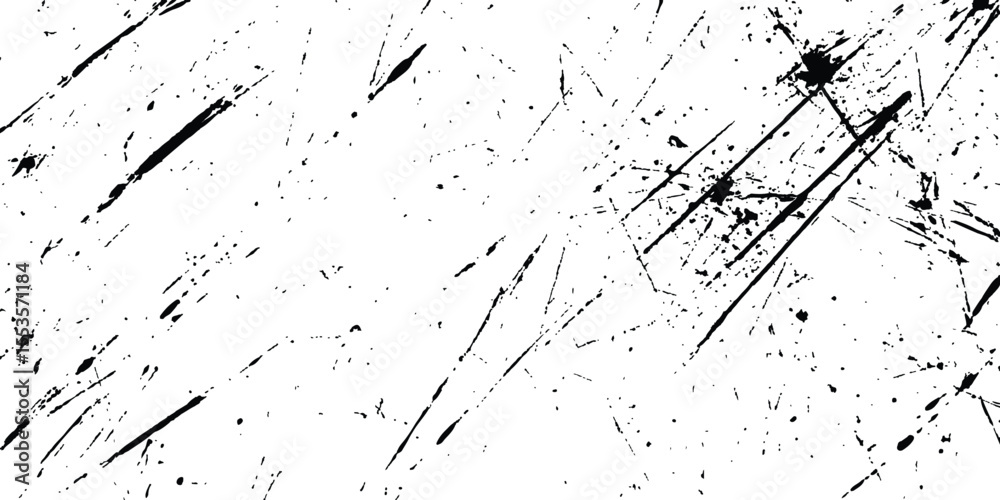 Poster A black and white background with black lines and splatters isolated on white background.
Abstract black scratch marks line on a white background. Intricate designs of lines and dots in various sizes,