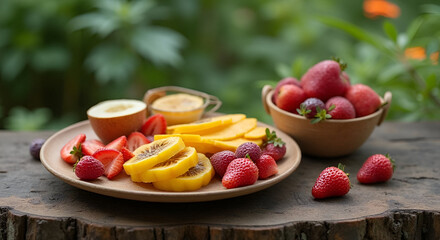 Fresh Fruit Plate with Strawberry and Kiwi