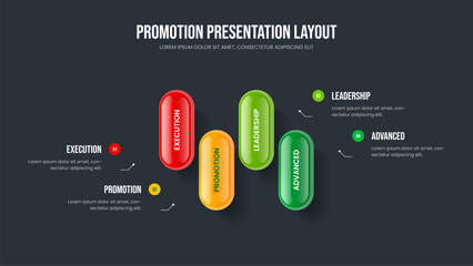Project Development 4 Element Diagram Frame Design. Digital Campaign Four Option Infographic Slideshow Layout. Advertising Plan Slide Template Vector Illustration.