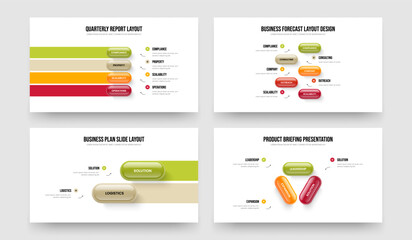 Professional Performance 4 5 2 3 Element Diagram Slideshow Design Set. Enterprise Forecast Four Five Two Three Step Infographic Slide Template Vector Illustration Bundle.