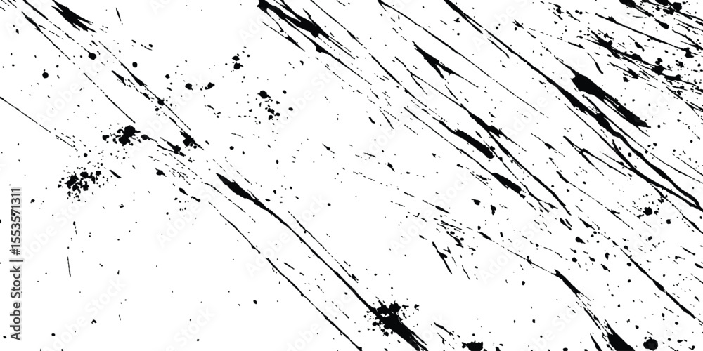 Poster A black and white background with black lines and splatters isolated on white background.
Abstract black scratch marks line on a white background. Intricate designs of lines and dots in various sizes,