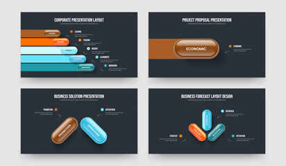 Modern Showcase 5 1 2 3 Step Infographic Slideshow Template Set. Sales Profile Five One Two Three Option Diagram Presentation Design Vector Illustration Collection.