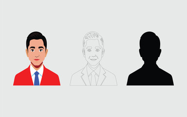 Cartoon avatar of young male businessman line art design and icon