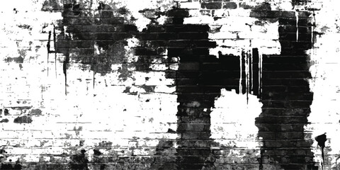 Grunge brick wall black and white background. Grunge brick wall isolated on transparent background. Texture of a brick wall with cracks and scratches which can be used as a background