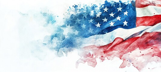 Abstract watercolor painting of the American flag with grunge texture and vibrant red white and blue colors  Patriotic symbol of the United States representing independence freedom and national pride