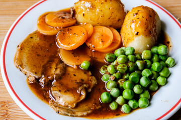 Traditional Roast Lamb And Vegetables Sunday Lunch