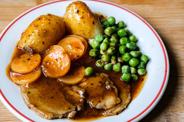 Traditional Roast Lamb And Vegetables Sunday Lunch