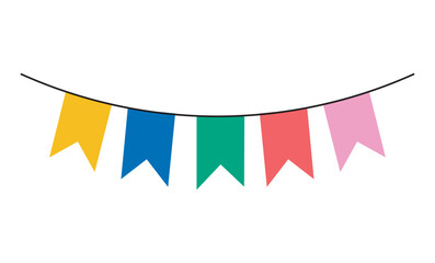  Festive set of blue and yellow triangular pennant banners hanging on string. Perfect for party decorations, event planning, holiday graphics, celebration invites, and festive design elements.