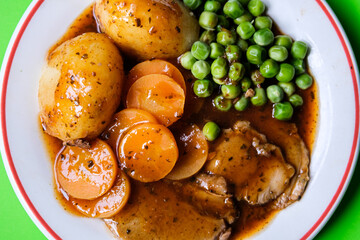 Traditional Roast Lamb And Vegetables Sunday Lunch