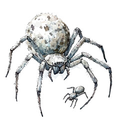 watercolor vector of A Mother Spider With Her Kid, isolated on a white background.