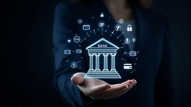 Digital banking and financial services concept with online security and money management solution