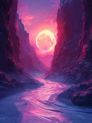 Fototapeta premium Minimalistic art representation of a futuristic virtual reality world, with neon pathways and fluid