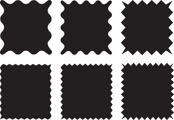Set of black zigzag edge scallop stamps shapes stickers with zigzag wavy frames shape illustration labels banners tags frames with edge scallop edge shapes set of photo frames zigzag edge shapes	