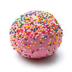 A pink ball covered in sprinkles isolated on white background