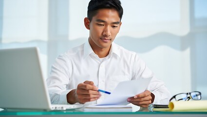 Focused Businessman Reviewing Documents, Planning Strategy, Analyzing Data, Making Decisions, Achieving Success