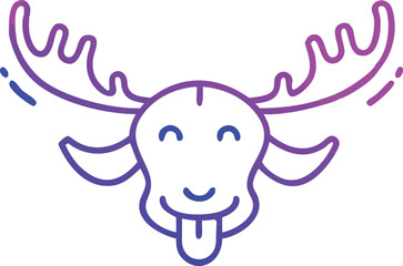 Playful cartoon moose head sticks out tongue in gradient purple outline