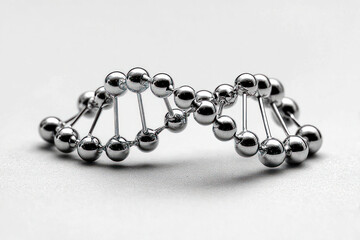 A metallic DNA double helix rests on a smooth surface, showcasing the concept in a striking way