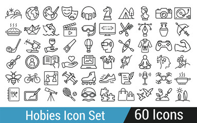Collection of diverse hobby icons representing various leisure activities and interests