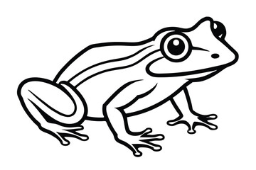 Outlined frog with distinct stripes and detailed features is facing right in monochrome