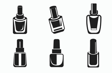 nail polish icon set, beauty bottle silhouette,makeup item graphic, black white illustration