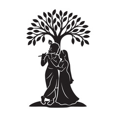 Krishna and Radha Silhouette Vector Illustration with white background