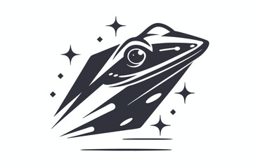 A detailed outline drawing presents the head of a frog in elegant simplicity