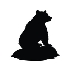Silhouette of a bear sitting on a rock looking to the side