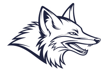 Bold fox head illustration in striking black and white style stares intensely