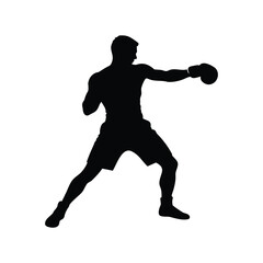 Silhouette of a male boxer throwing a punch with boxing gloves