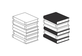 Two stacks of books one outlined and one filled with black shown in isometric view