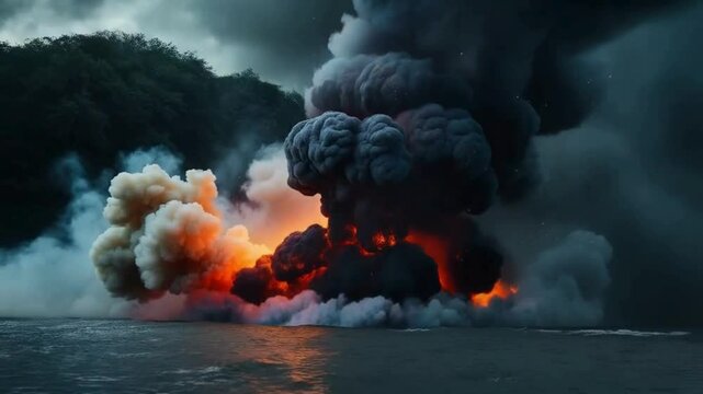 Intense Fiery Explosion with Billowing Smoke Overlay &ndash; Transparent 4K Animated Background for Action Scenes and Visual Effects

