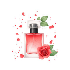 Watercolor icon of a perfume bottle with a rose-shaped cap