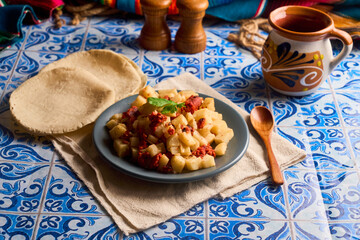Authentic mexican food chorizo with potatoes