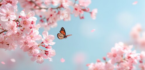 Delicate cherry blossoms and a butterfly