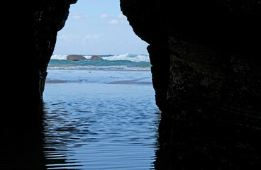 Rock formation at Playa de las Catedrales, Galicia, Spain