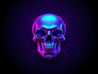 Colorful skull illustration in neon shades on a dark background, suitable for Halloween themes
