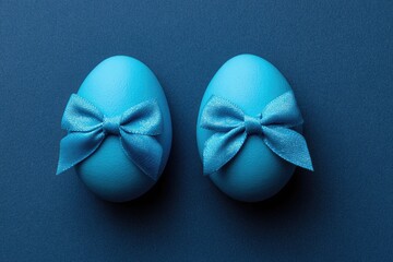 Two vibrant blue eggs with matching blue bows