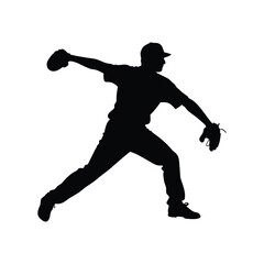 Silhouette of a Baseball Pitcher Ready to Throw the Ball with Power