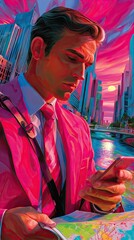 Businessman uses smartphone to explore geolocation points, synchronize GPS, mark destinations --chaos 15 --ar 9:16 --profile ac1hux4 --stylize 450 --v 7 Job ID: 5312fa69-a8a8-4106-bc00-223b31d420be