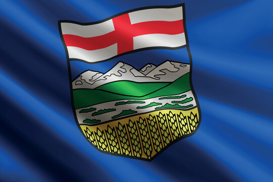 Alberta flag waving in the wind. State of Canada