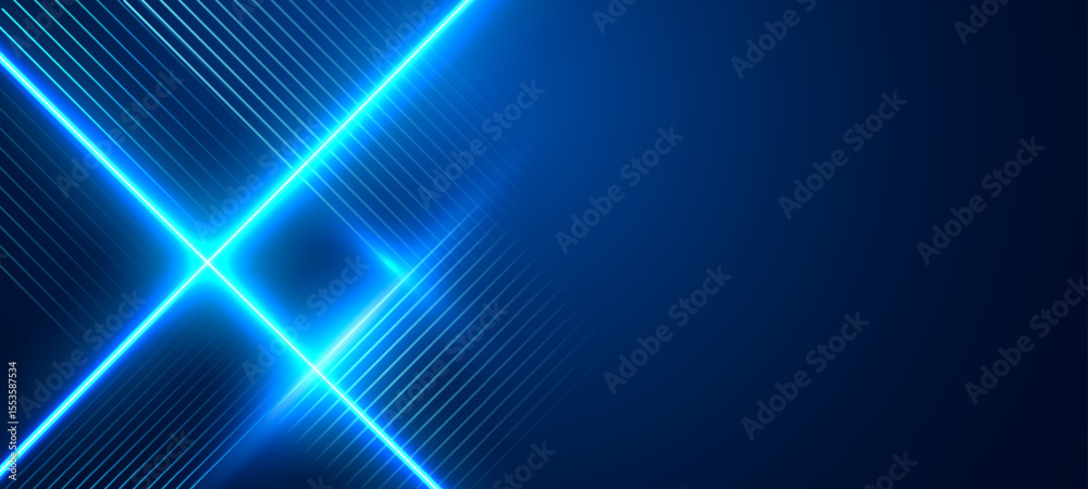 Poster Abstract technology background with glowing light and diagonal lines. Vectorr illustration. 