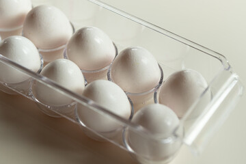 White Eggs in a Clear Plastic Carton, Ready for Use