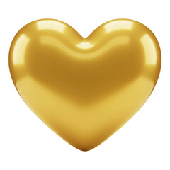 A Shiny 3D Gold Heart Isolated on a Transparent Background. Cut Out, Clipping Path.