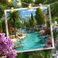 Composite trend sketch collage summer vacation travel trips small map geopoints tag