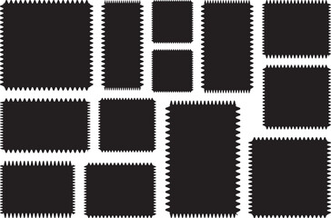 Set of with zigzag edge black frames scallop edge shape set of jagged ellipses elements rectangle shape frame with zigzag edge Black silhouette scalloped Geometric shapes stickers with ba zigzag