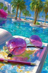 Composite trend sketch collage summer vacation travel trips small map geopoints tag