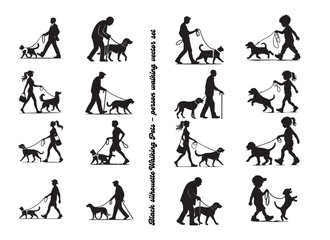 Walking a Dog with Support Cane – Silhouette Design of Senior and Pet
