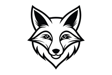 Fototapeta premium A black and white fox head stares forward with simple, bold lines