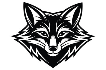 Monochromatic fox face in a format features sharp, stylized details and bold outlines