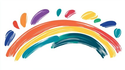 Obraz premium A vibrant, hand-painted rainbow showcasing a spectrum of colors against a white background, symbolizing hope and joy.